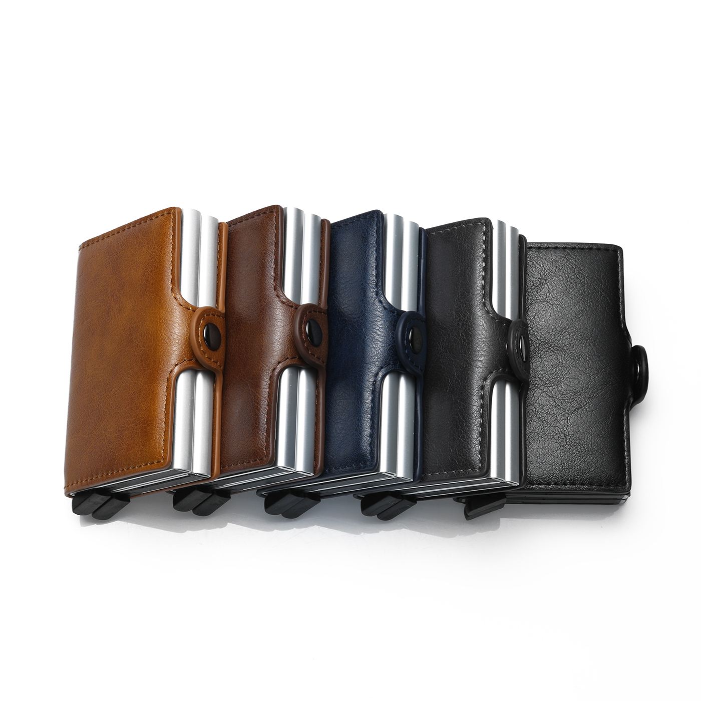 2020 Trendy Colorful Luxury Genuine Leather Automatic Pop-up Stainless Steel Card Holder Wallet