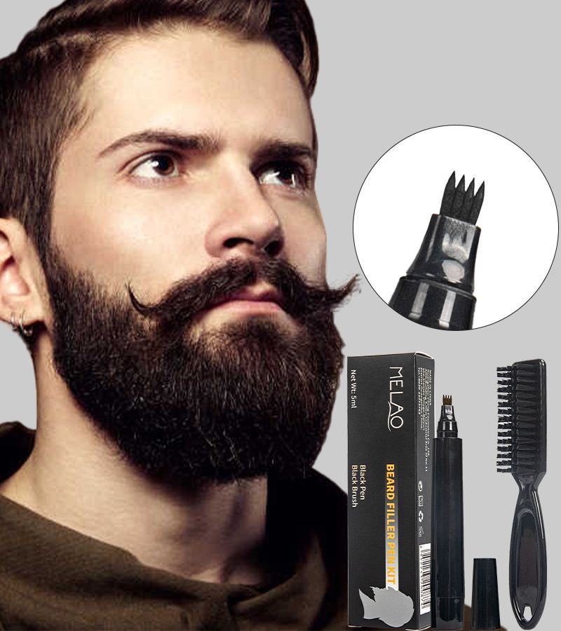 Best Custom Beard Filling Pen Brush Lasting Waterproof Black Brown Beard Filler Pen Fit Gift Set For Men