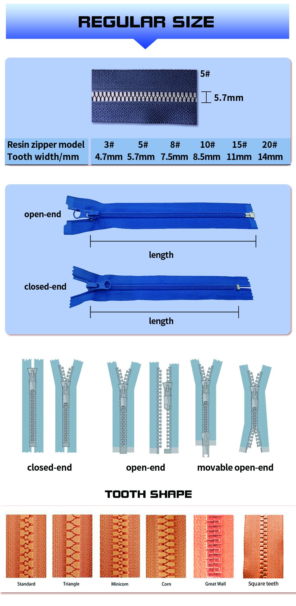customize two way open long chain double sided zipper 2 way plastic zipper for clothes two way separating zipper