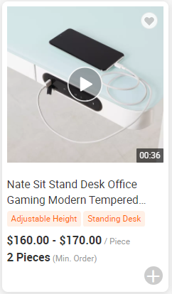 Nate Superior Quality Adjustable Smart Glass Metal Desk with Wireless Charging USB Port