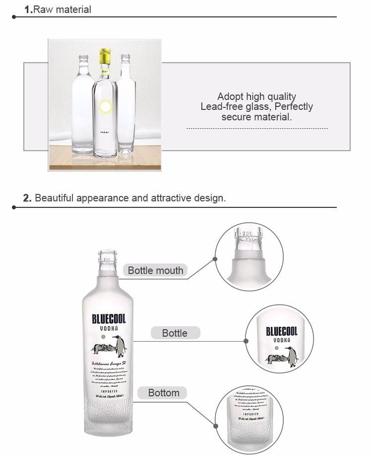 Custom  Luxury 350ml 500ml 700ml 750ml 1000ml Rum Vodka Whisky Liquor Gin A Qarrafa La Spirit Tequila Glass Bottle