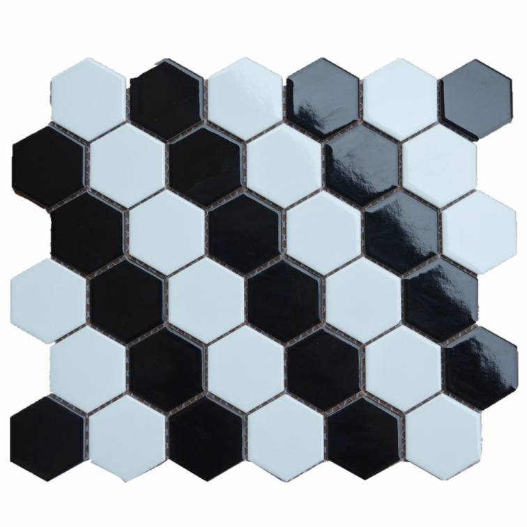 Cheap price china factory wholesale top grade hot sale black and white hexagon mosaic tile for home decoration 52mmX52mm HX5203