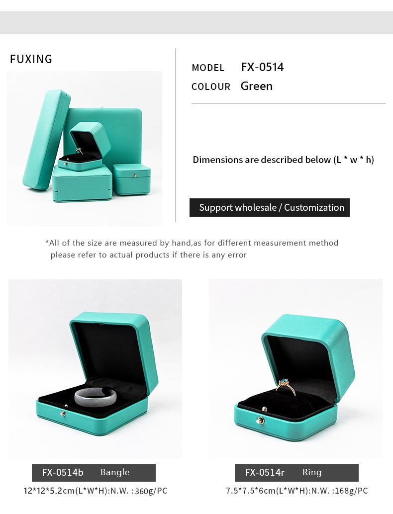 Factory Custom Green Jewelry And Bag Velvet Ring Hexagon Packaging Jewellery Box For Sale