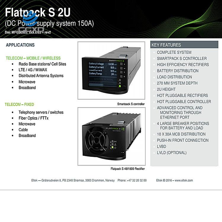 Eltek Flatpack S 24V/1000W HE high efficiency rectifier 241122.205 for dc power supply