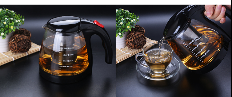 Wholesale heat resistant glass tea pot with stainless steel strainer