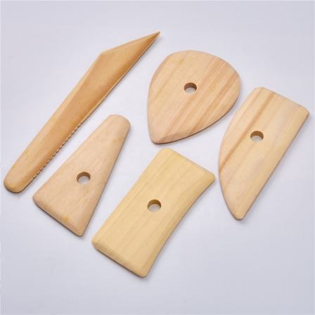 5PCS Ceramic Clay Tool Set, Wooden Handle  Pottery  Carving Tool Set for Beginners, School and Home Safe for Kids