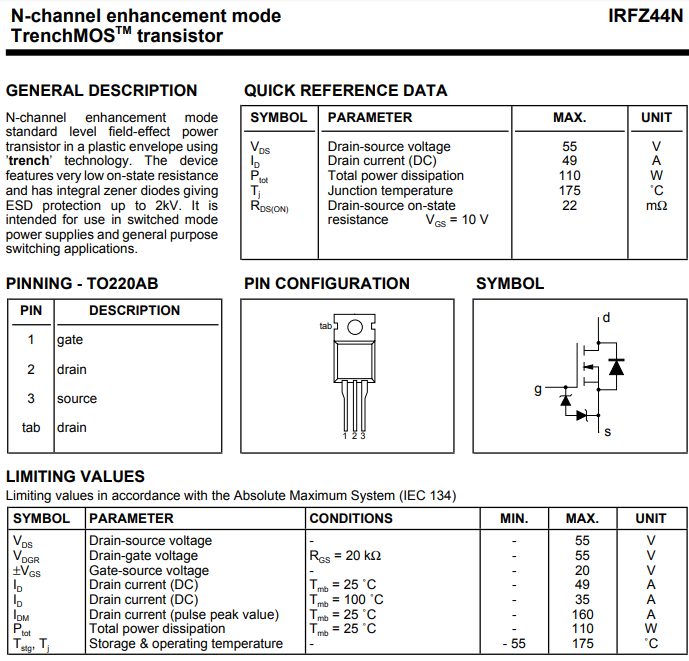 IRFZ44N Mosfet Transistor IRFZ44N Transistor N-Channel Mosfet Power Transistor TO-220