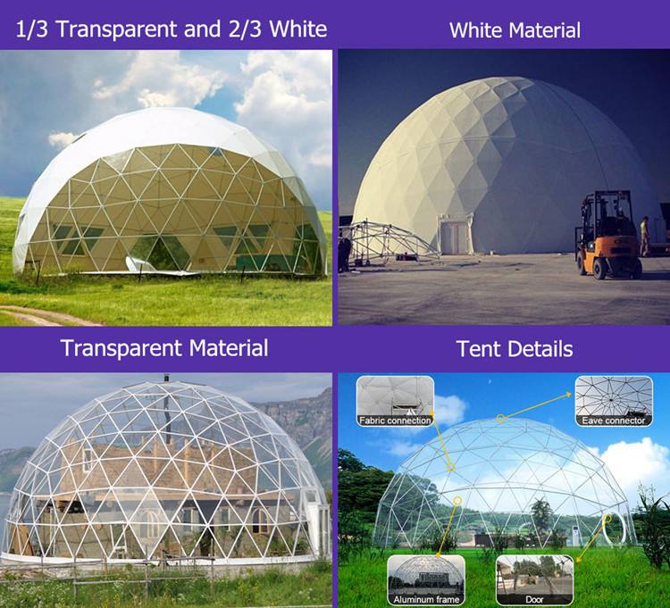 Big large geo white transparent clear pvc glass soundproof dome tent