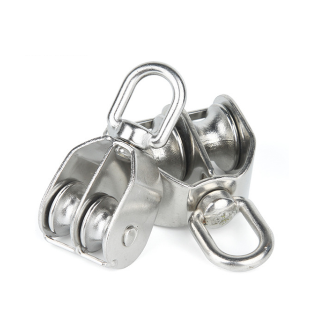 Stainless steel single or double wheel wire rope swivel pulley with ball bearing