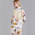 2021 Small MOQ Women Summer Designer Satin Printed Pajamas