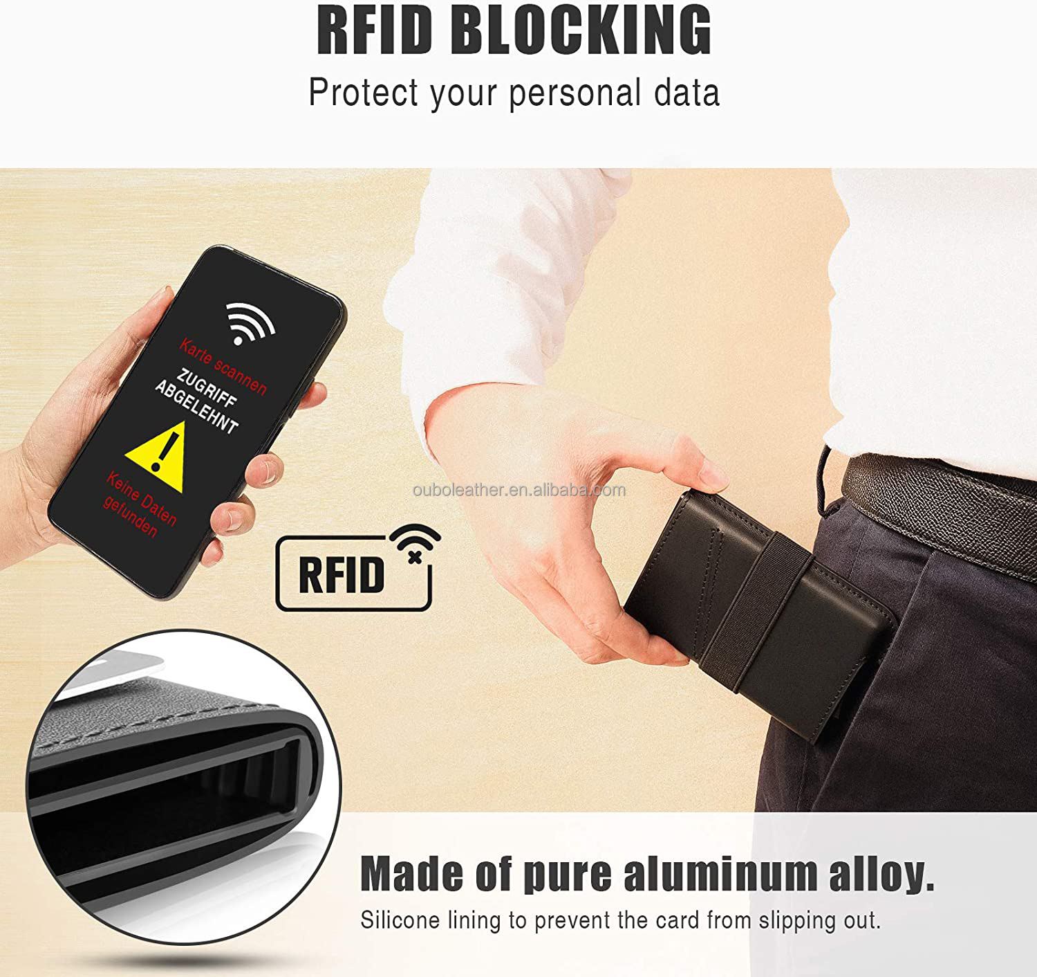 2021 hot sale mini RFID ID document holder business men wallet genuine retro black buckle wallet small leather wallet ultra-thin