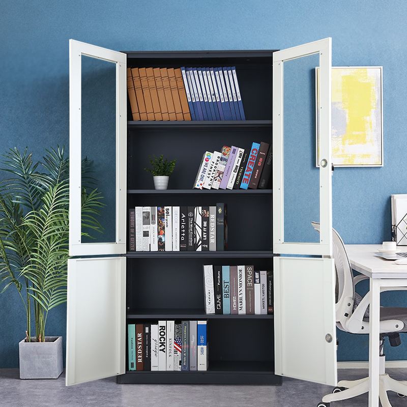 Office swing 2 glass door gym wardrobe steel school metal storage book shelf filing cabinet