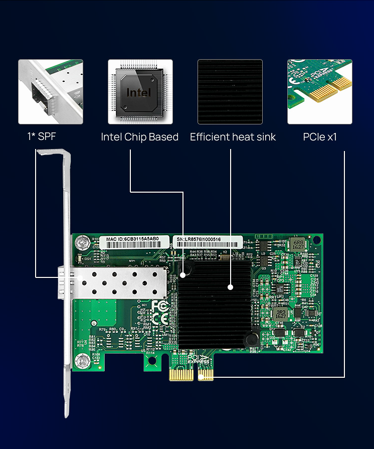 PCI Express x1 Single SFP Port 10/100/1000Mbps Desktop network card based on 82576 chipset