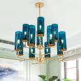 Blue 6 light living room hotel post modern luxury iron glass chandelier