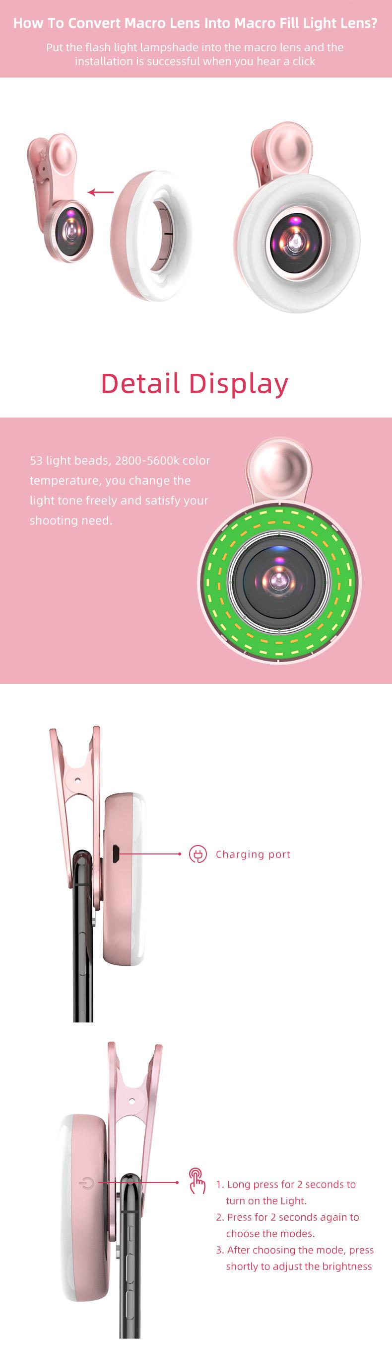 New Arrival Fill Light Macro Lens Mobile Phone Camera Lens Kit