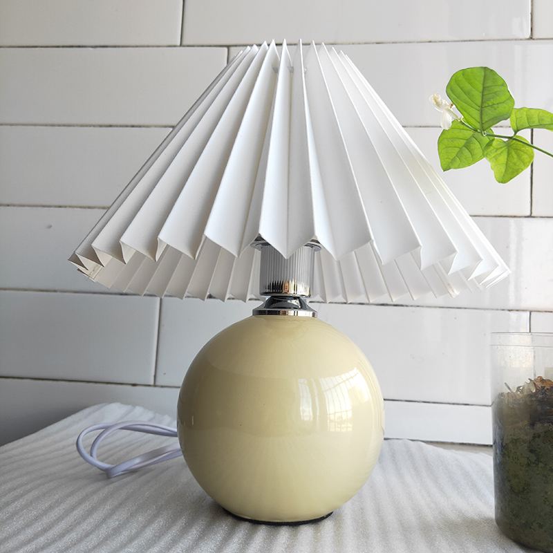 Korean Pleated Table Lamp Ins DIY Ceramic Table Lamps for Living Room Home Decor Cute With Tricolor led Bulb Beside Lamp