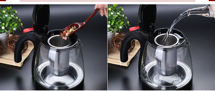 Wholesale heat resistant glass tea pot with stainless steel strainer