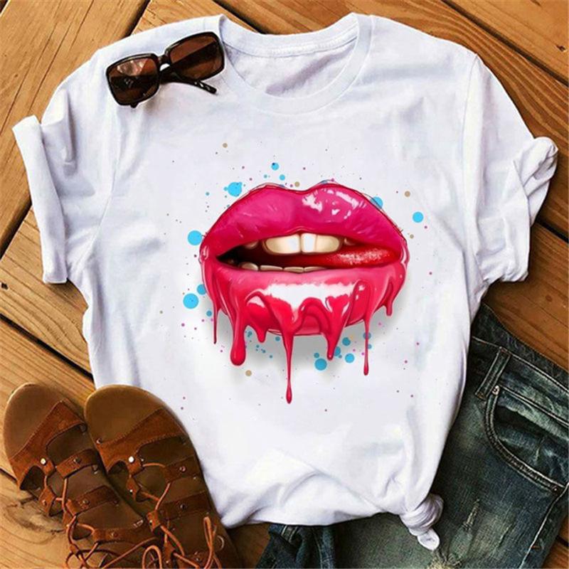 2021 Graphy Tee Shirts Female T-shirt Harajuku Tshirt Lip Lipstick Tops Tee Women's Graphy T Shirt