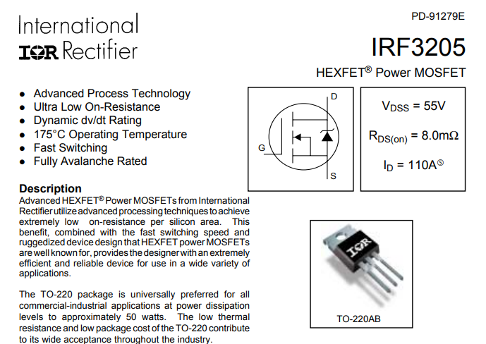 IRF3205 Original IRF3205 Transistor IRF3205 Mosfet Original Transistor IRF 3205 Power Mosfet Transistor N-Channel IRF3205PBF
