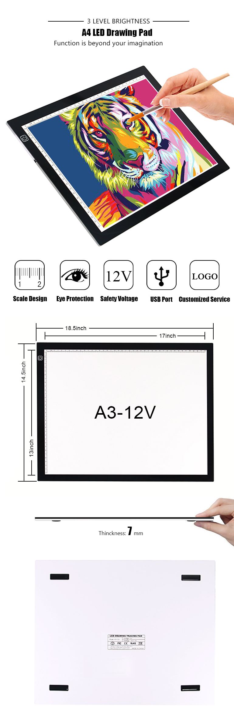 A3 LED Graphic Tablet Artist Ultra-Thin Art Stencil LED Drawing Board Light Tracing Pad  Sketch diamond Painting