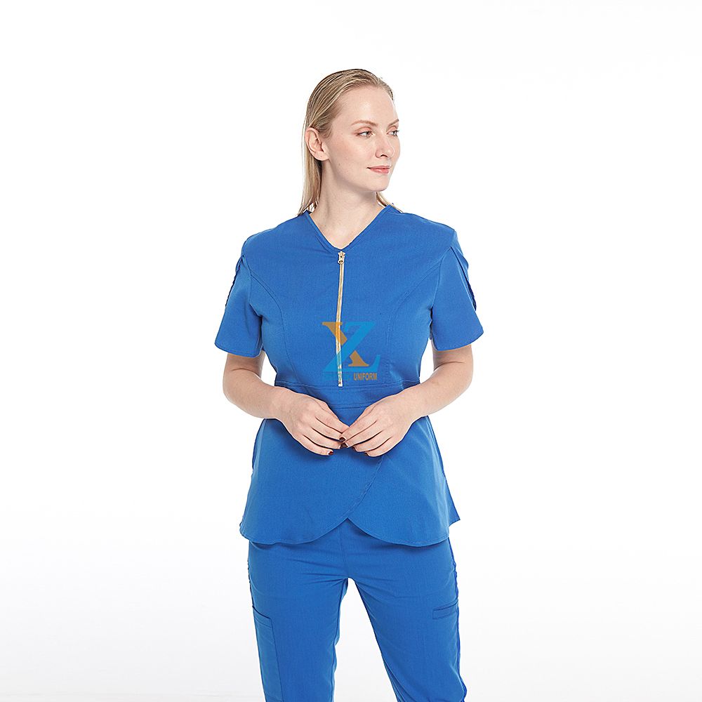 factory cheap wholesale womens stylish nursing scrubs uniform  suits set with zipper  custom fashion hospital uniform scrubs