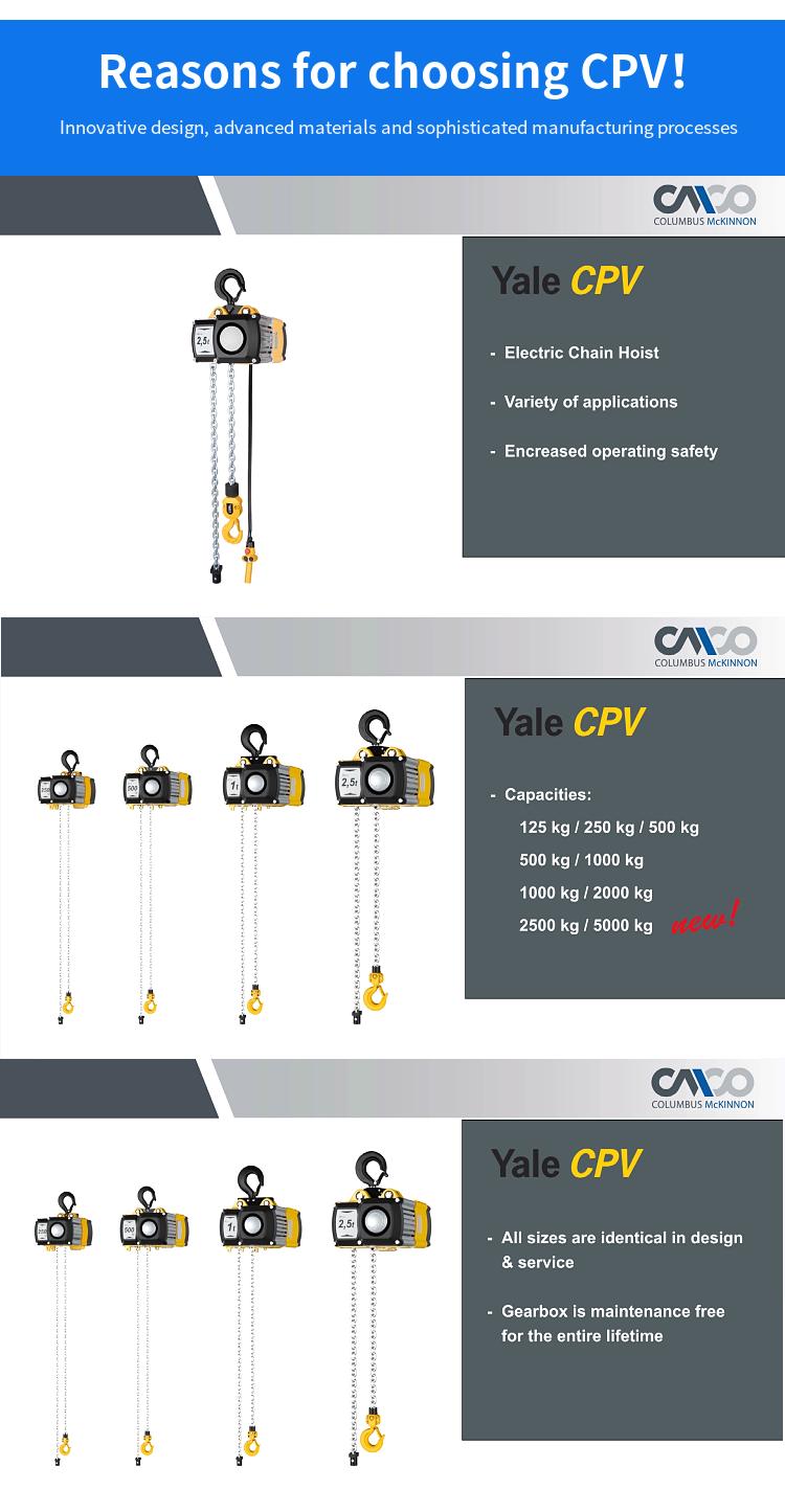Top sales guarantee quality 1 ton 2 ton Cpvf electric chain hoist