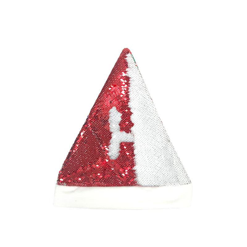 New Arrival Customized Logo Reversible Santa Hats Dye Sublimation Sequin Christmas Hat