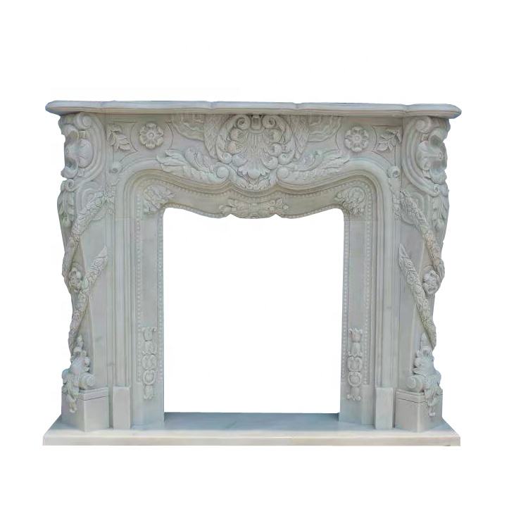 Pure white stone cultured marble fireplace mantel