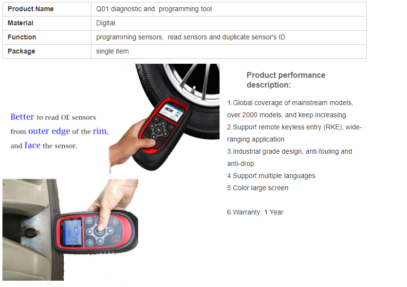 TPMS at least 98% coverage global cars models Free Update Online Lifetime powerful tpms programming diagnostic tool Q01 tool