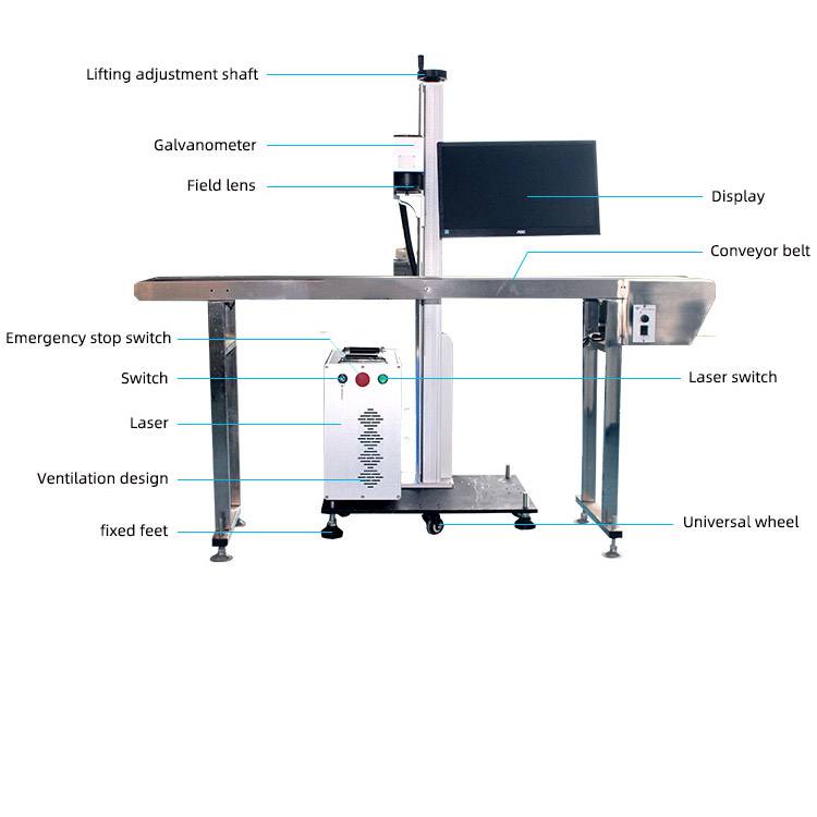 Low cost 2021fly laser marking machine laser marking machine 50w 100W fiber laser marking machine conveyor