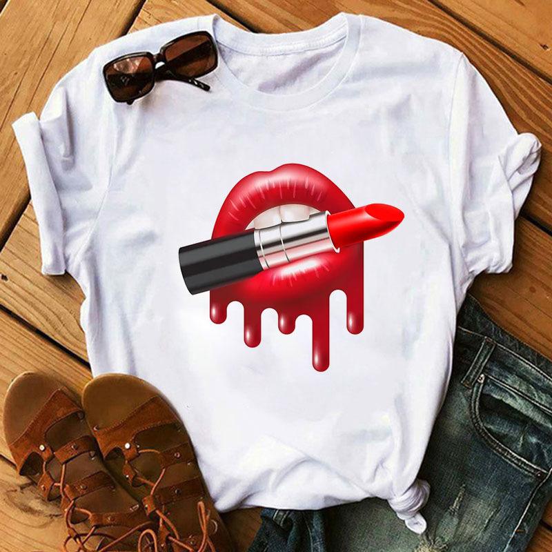 2021 Graphy Tee Shirts Female T-shirt Harajuku Tshirt Lip Lipstick Tops Tee Women's Graphy T Shirt