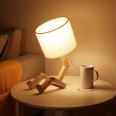 Solid Wood Humanoid Creative Fashion Table Lamp Study Bedroom Bedside Wooden Robot Folding Table Lamp