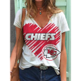 high quality custom polyester nfl printing stock t-shirt v neck loose plus size t-shirts short sleeve casual women's t-shirts