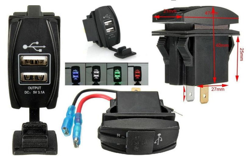 Portable colourful LED light 12V 24V 3.1A Car Dual USB Power Supply Charger