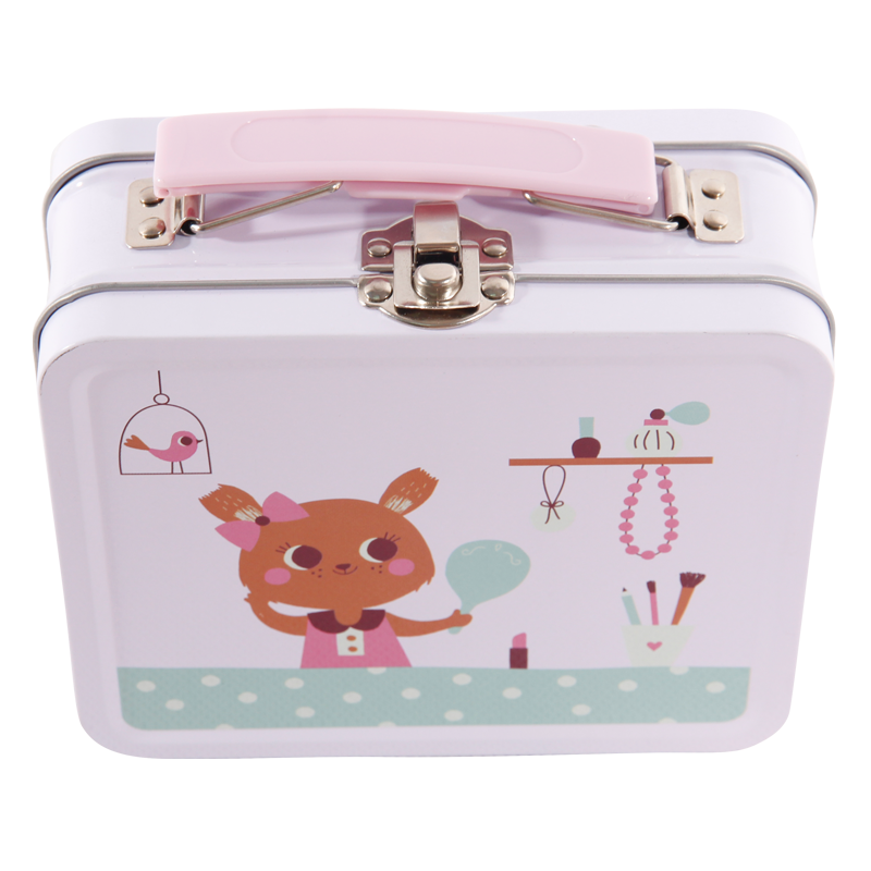 wholesale customized design kids cute small metal tin lunch boxes with plastic handle and lock