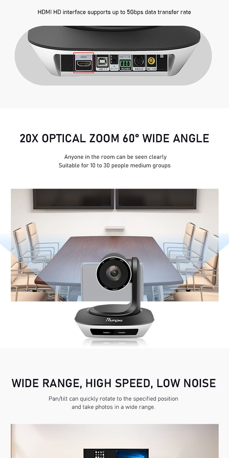V20 20X Optical Zoom 1080P PTZ Video Conference Camera for Large Business Meeting Room (900-1300sqft)