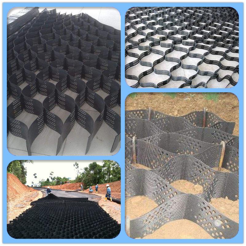 Geocell gravel stabilizer grid for parking area