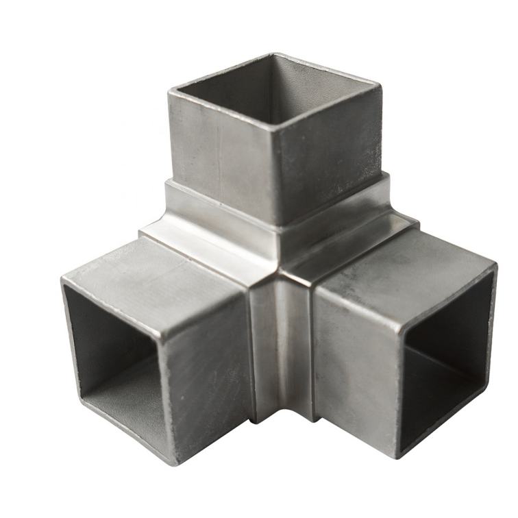 Square Stainless Steel 3 Way Handrail Tube Connector