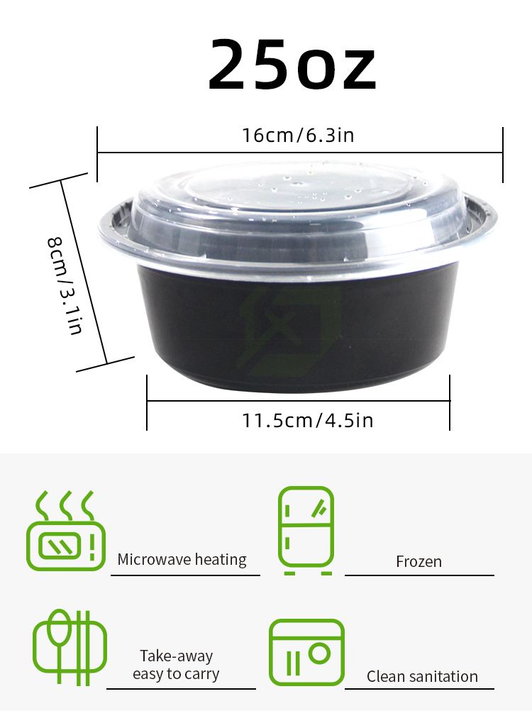 Wholesale eco friendly microwaveable disposable takeaway food container black square / round PP plastic bento lunch box