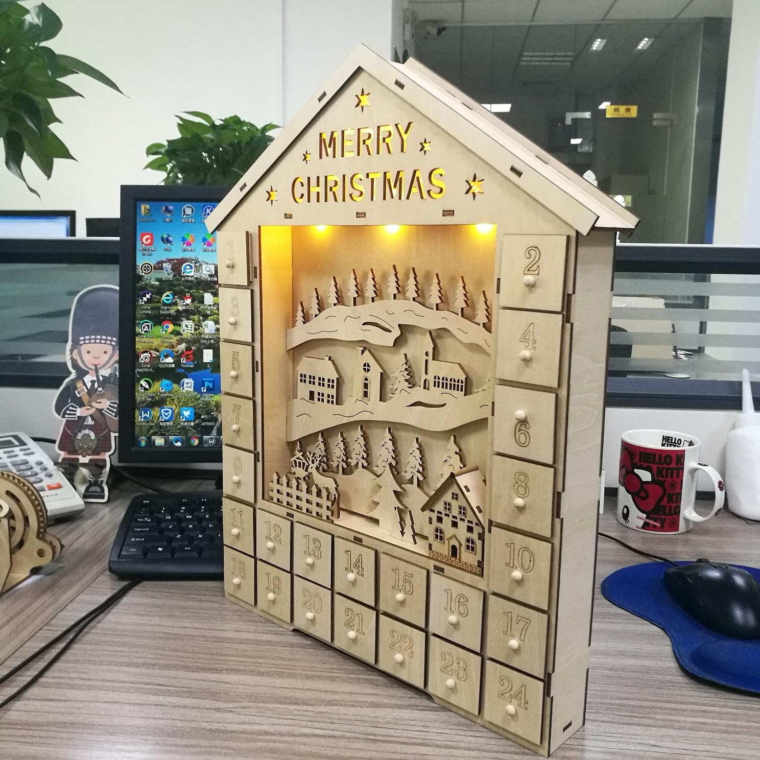 Wooden Christmas Decoration Advent Calendar with Drawer