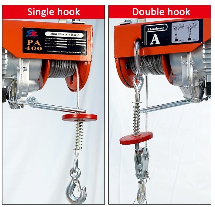 Construction small winch 220v 1000kg mini electric hoist 400 kg electric wire rope hoist