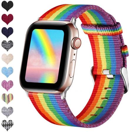 Apple Watch Armband 38mm 40mm 42mm 44mm, Replacement Fabric Band Nylon Strap for iWatch Series 5 4 3 2 1 Rainbow Watchband