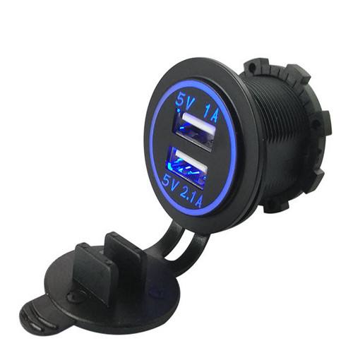 2 Port LED LAMP Dual USB Charger Socket Power Outlet 2.1A &1.0A for Car Boat Marine Mobile 12V 24V Waterproof