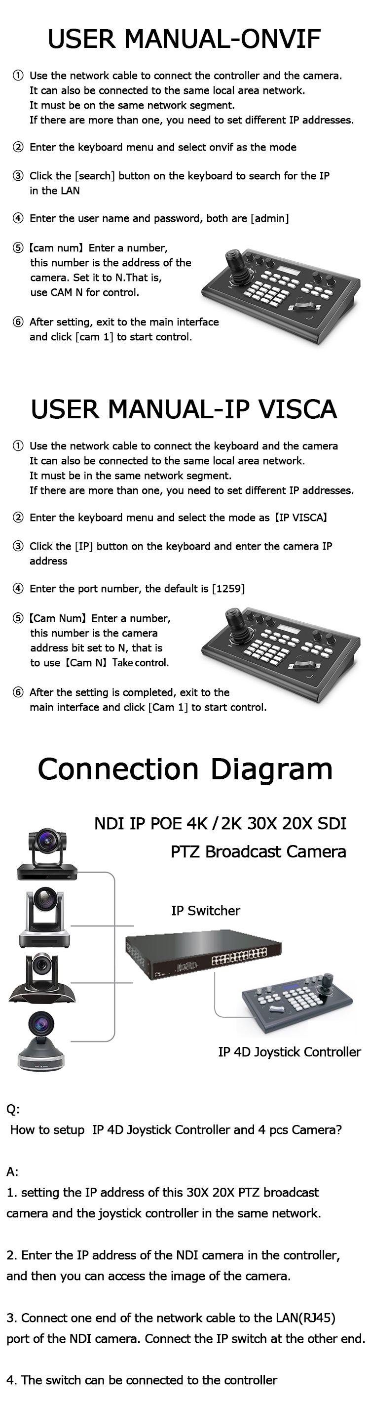 D50 Broadcast IP 4D Joystick Controller with RJ45 Supports Onvif RTMP RTSP Vmix Wirecast Visca PElCO-D/P for 255 cameras top