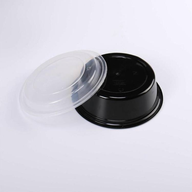 10pcs Black Healthy Round Disposable Lunch Box With Cover Food Container