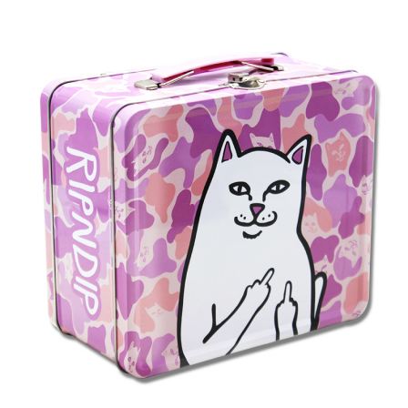 Cute cat printing metal lunch tin boxes with hinge and handle for kids children package