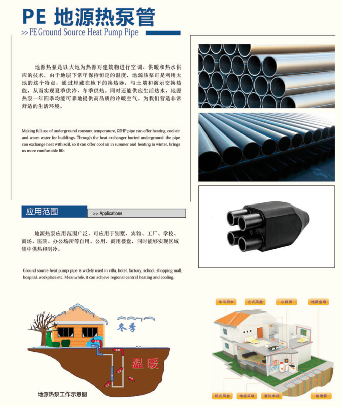 plastic geothermal pipe 40mm PE Ground source heat pump pipe prices