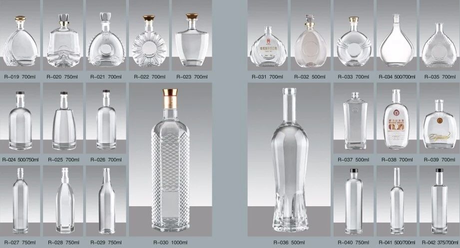 375ml 500ml 700ml 750ml Custom Decoration Vodka bottle wholesaler round whisky liquor glass bottle with cork  caps