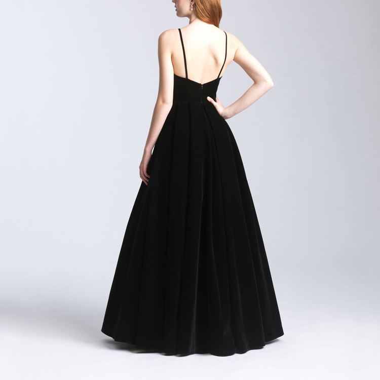 Custom Summer Sexy A-Line Slip Black Velvet Prom Maxi Dress