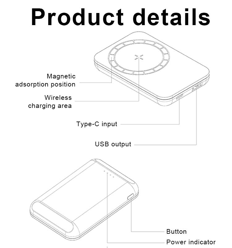 DAZ Portable Power Station Smart Wireless Powerbank Battery Qi Charger Mobile Mini Power Bank Case Magnetic Wireless Power Banks